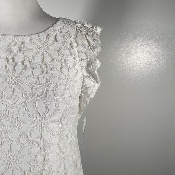 London Times White Crew Neck Floral Lace Short Flutter Sleeves Shift Dress 4 NWT - Picture 4 of 16